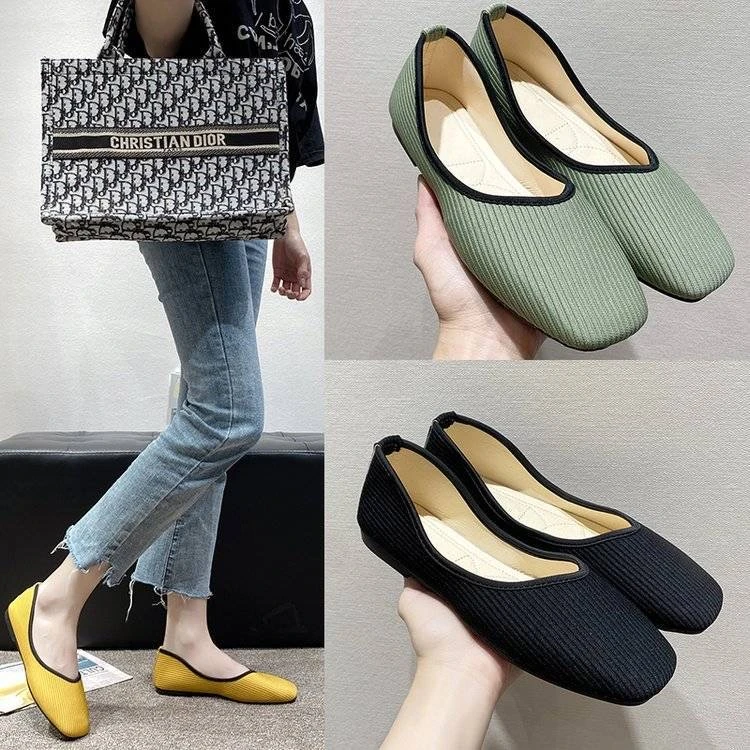 112大码女鞋41方头单鞋女42浅口百搭外穿豆豆鞋一脚蹬软底妈妈鞋