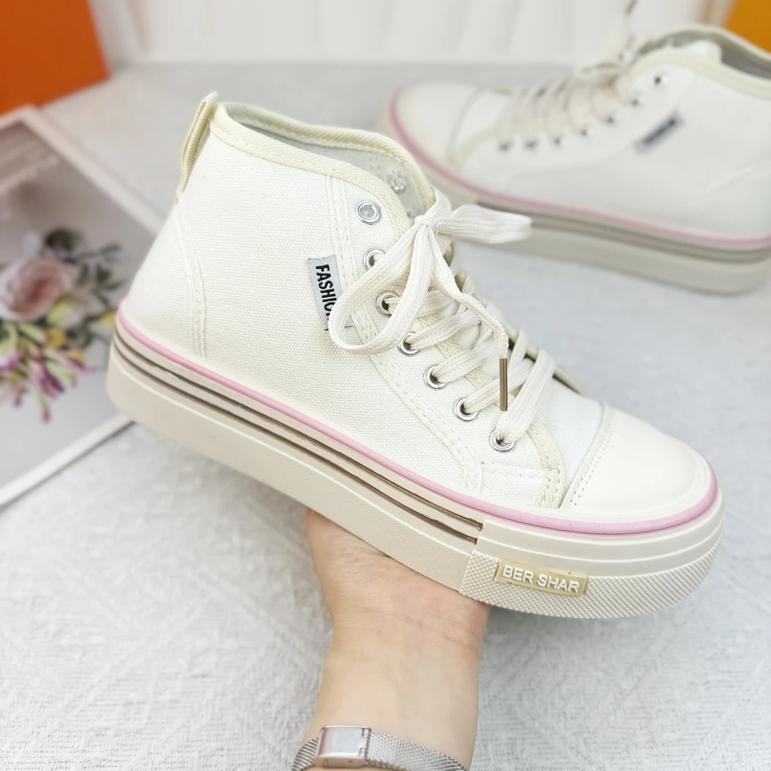 高帮帆布鞋女2024秋季新款百搭ins潮休闲鞋子学生厚底板鞋M-1