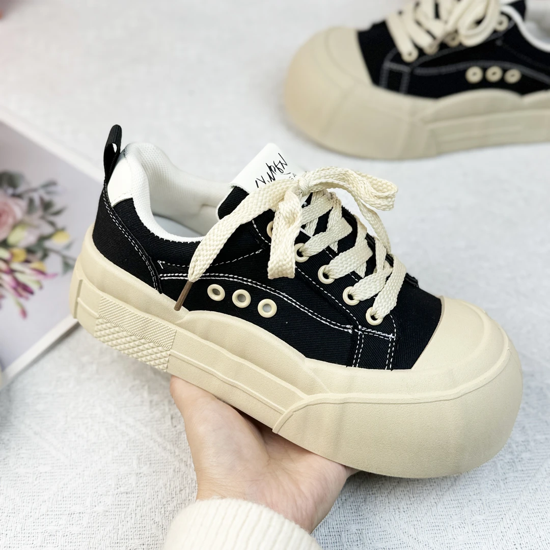 断码帆布鞋女秋冬厚底增高圆头复古大头丑萌休闲运动鞋TC02