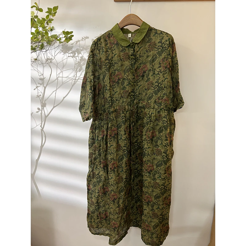 9314  苎麻撞色翻领连衣裙