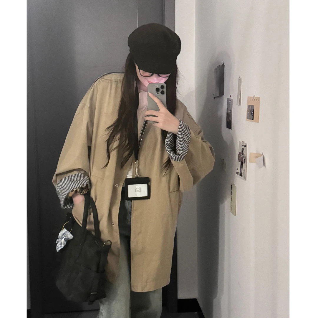 韩版休闲气质风衣外套女中长款2024新款春秋季宽松英伦小个子大衣