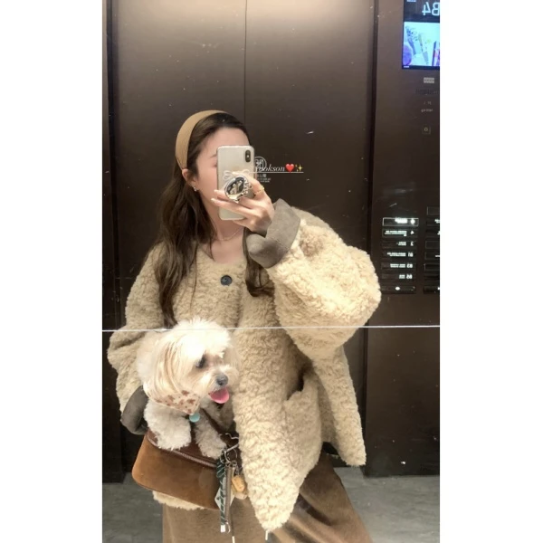 2024冬季新款羊羔毛毛绒外套女宽松皮毛一体高级感保暖女上衣