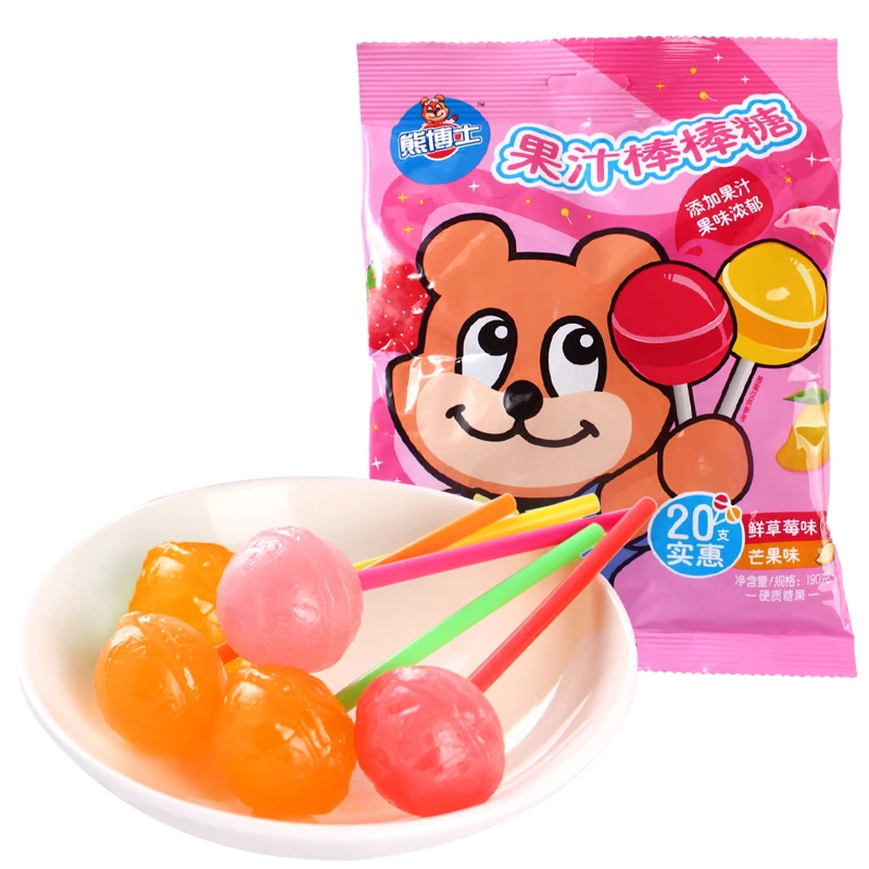 徐福记熊博士棒棒糖190g 草莓芒果味儿童休闲零食糖果