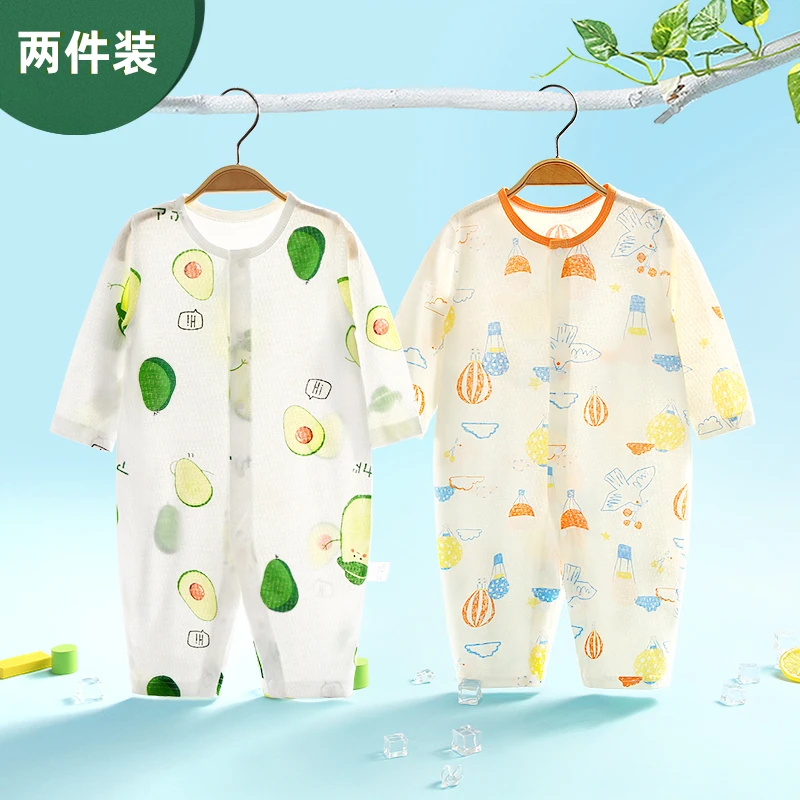 婴儿衣服夏季空调服连体衣长袖薄款婴幼儿新生儿爬服哈衣睡衣纯棉
