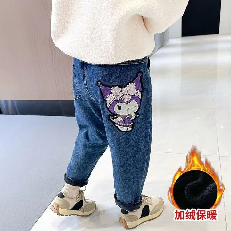 童装女童加绒牛仔裤秋冬款中小童一体绒裤子儿童休闲外穿保暖长裤