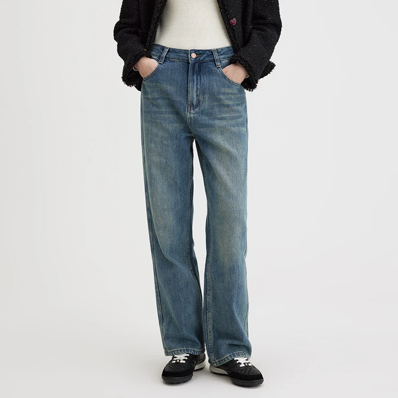 范洛复古腔调 怀旧黄绿做旧洗水直筒牛仔裤FD23K006推广