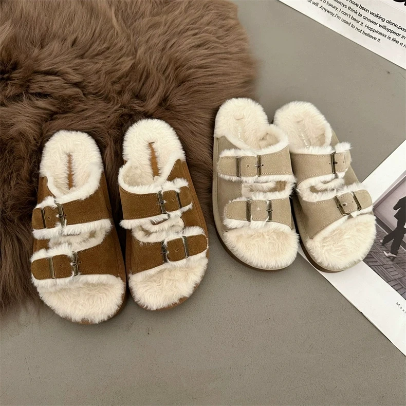 网红超火毛毛拖鞋女外穿2024新款秋冬季复古勃肯鞋平底毛绒博肯鞋