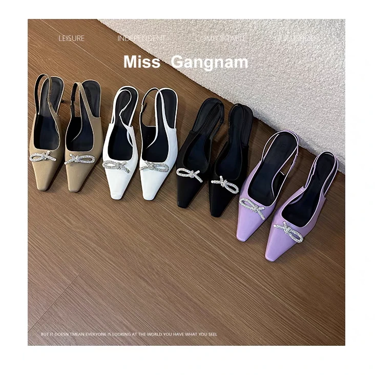高跟法式气质名媛黑色尖头单鞋女鞋子2024新款春秋季通勤包头凉鞋