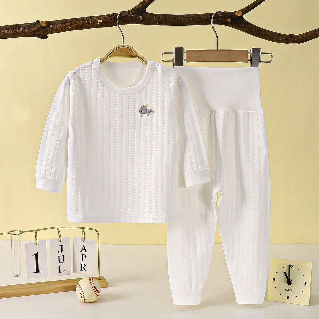 婴儿无骨衣服打底宝宝纯棉提花长袖春秋套装睡衣秋衣秋裤儿童内衣