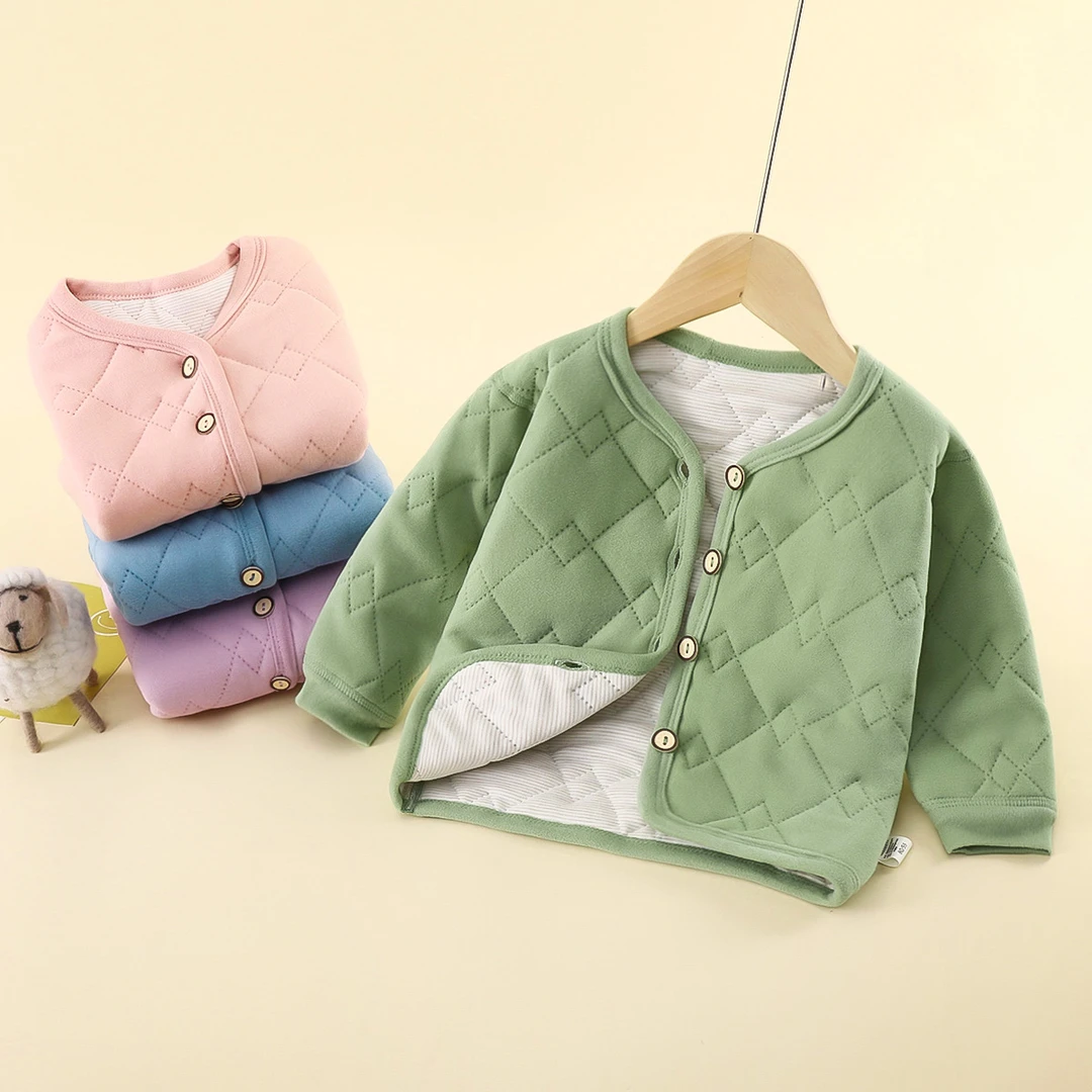 宝宝无骨保暖上衣男女童加厚家居服婴儿秋冬加棉内衣棉袄夹棉校服