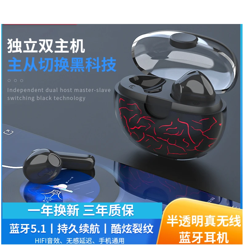 Amoi/夏新2022新款裂纹蓝牙耳机真无线游戏无感延迟半入耳长续航