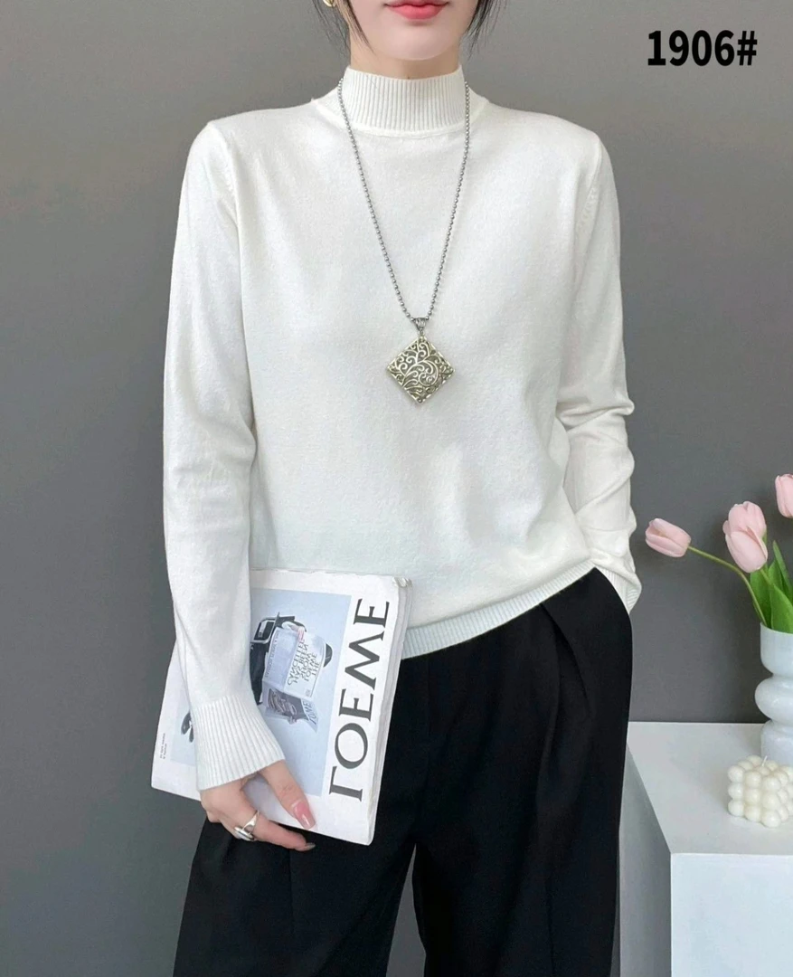 半高领修身长袖打底针织衫百搭