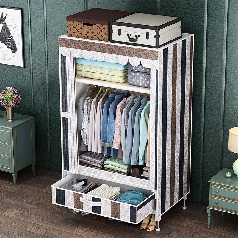 金属衣橱出租屋带抽屉网红简易衣柜家用卧室全钢架加厚钢管布衣柜