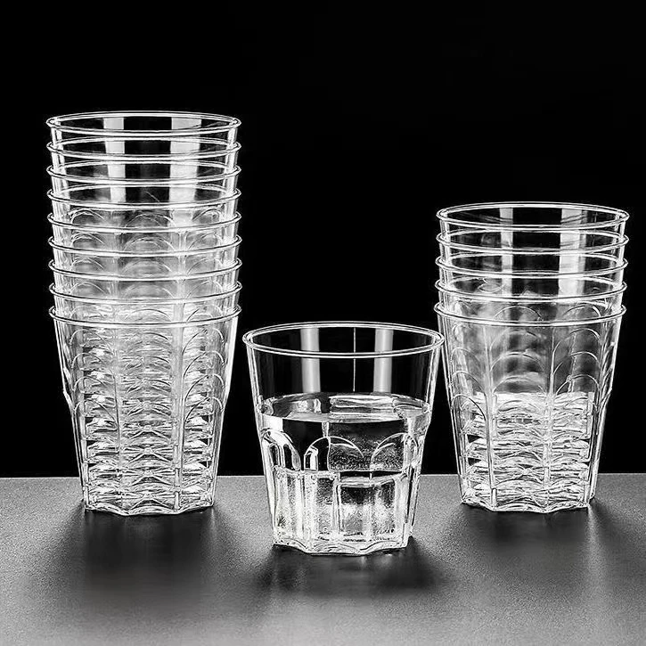 50只花纹一次性航空杯加厚硬塑料茶水杯家用商用耐高温