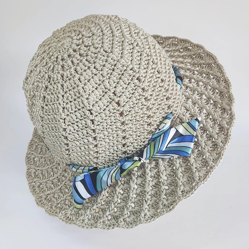 【成品】手工编织夏凉帽旋转镂空丝带春秋夏季透气遮阳防晒渔夫帽子