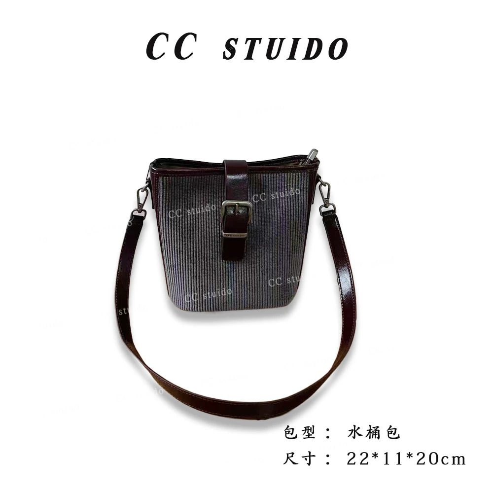 【尚恩CC】SK-82612-灰/酒红-轻奢时尚简约百搭女士新款单肩水桶包