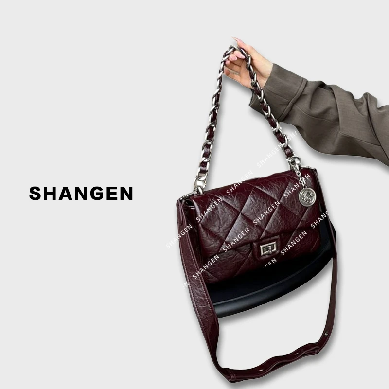 【尚恩CC】ZT-D9613-A-酱红-RAIN.CUN轻奢小众时尚女士包24*17*6