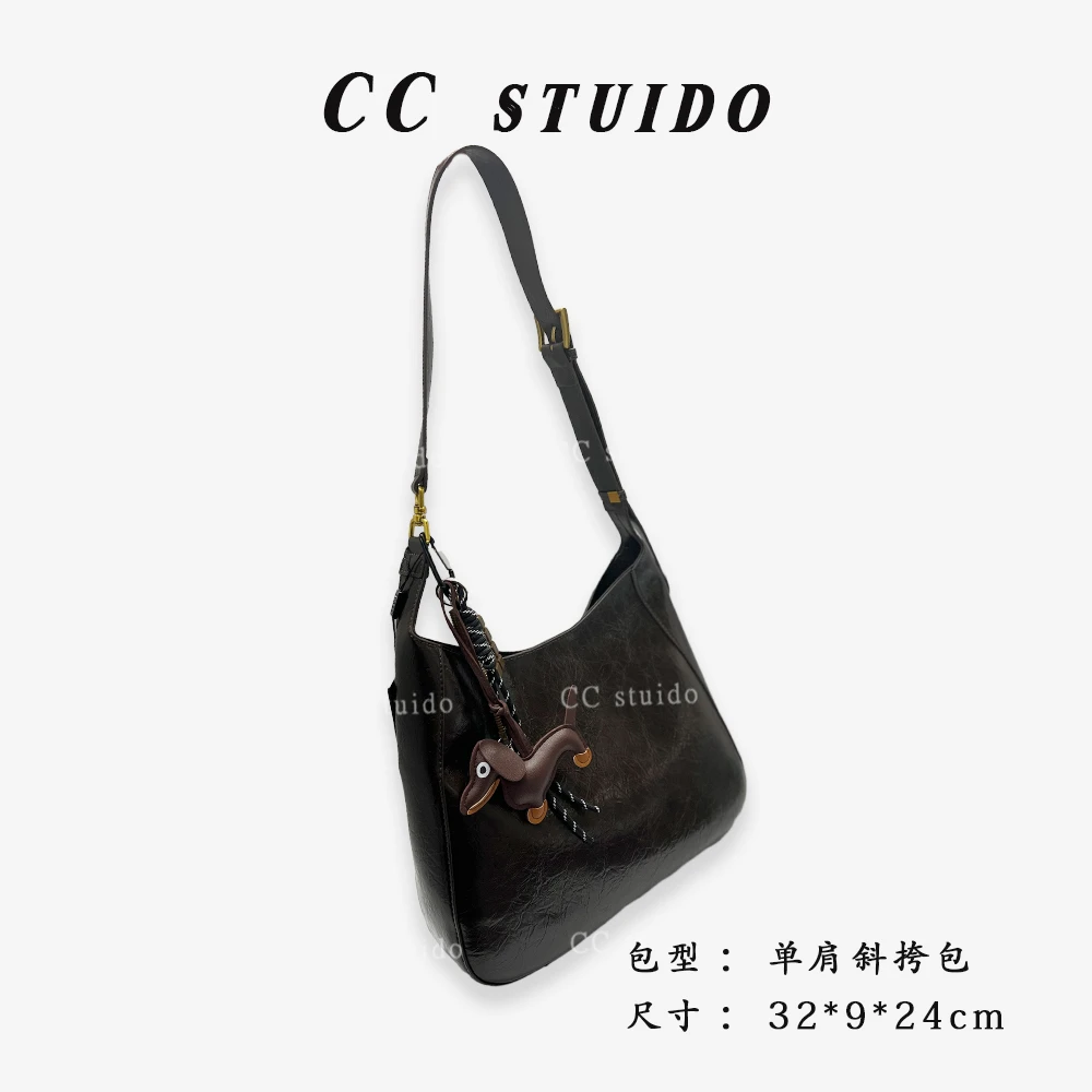 【尚恩CC】SKL-5325-墨咖色-轻奢时尚简约百搭女士新款单肩斜跨大包