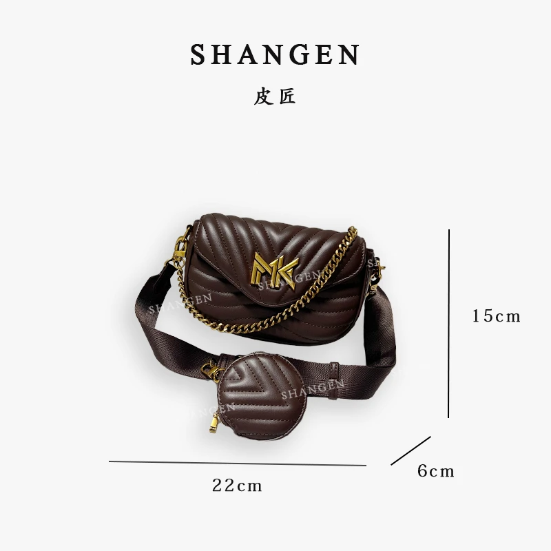 【尚恩CC】FES-9337-棕色-轻奢新款麻将三合一斜跨女包