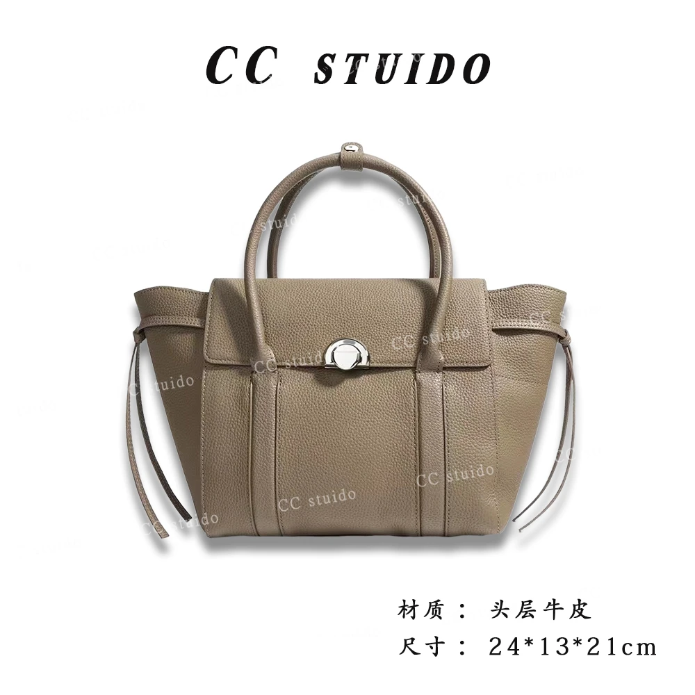 【尚恩CC】ZG-X9215-松石灰-原创设计 头层牛皮 高定真皮托特包