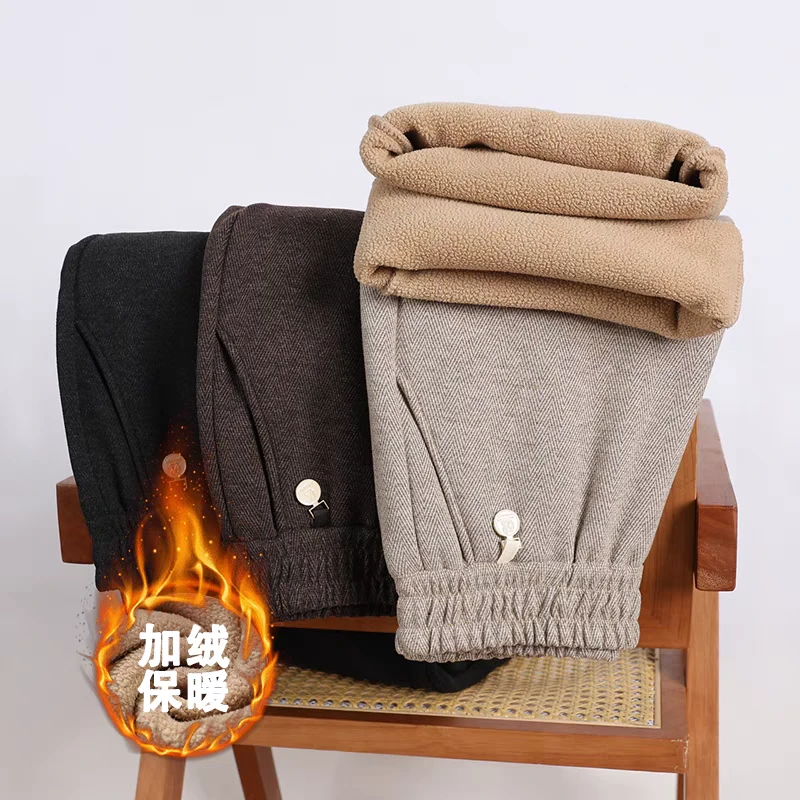 【加绒加厚】加绒直筒裤秋冬新款裤松紧腰百搭羊绒尼时尚休闲