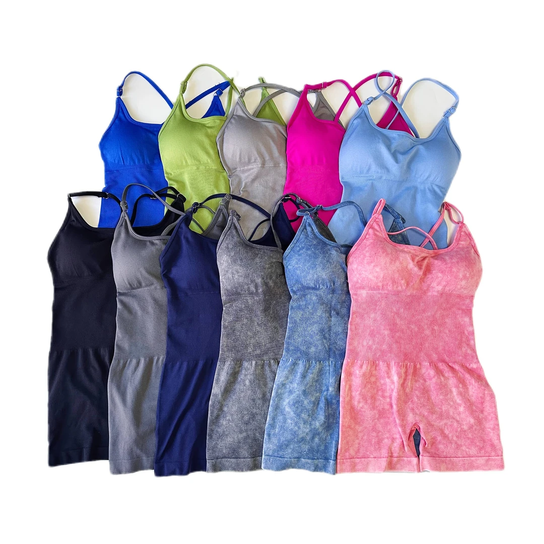 虎头欧美健身连体衣瑜伽普拉提提臀收腹时尚吊带百搭高弹带胸垫