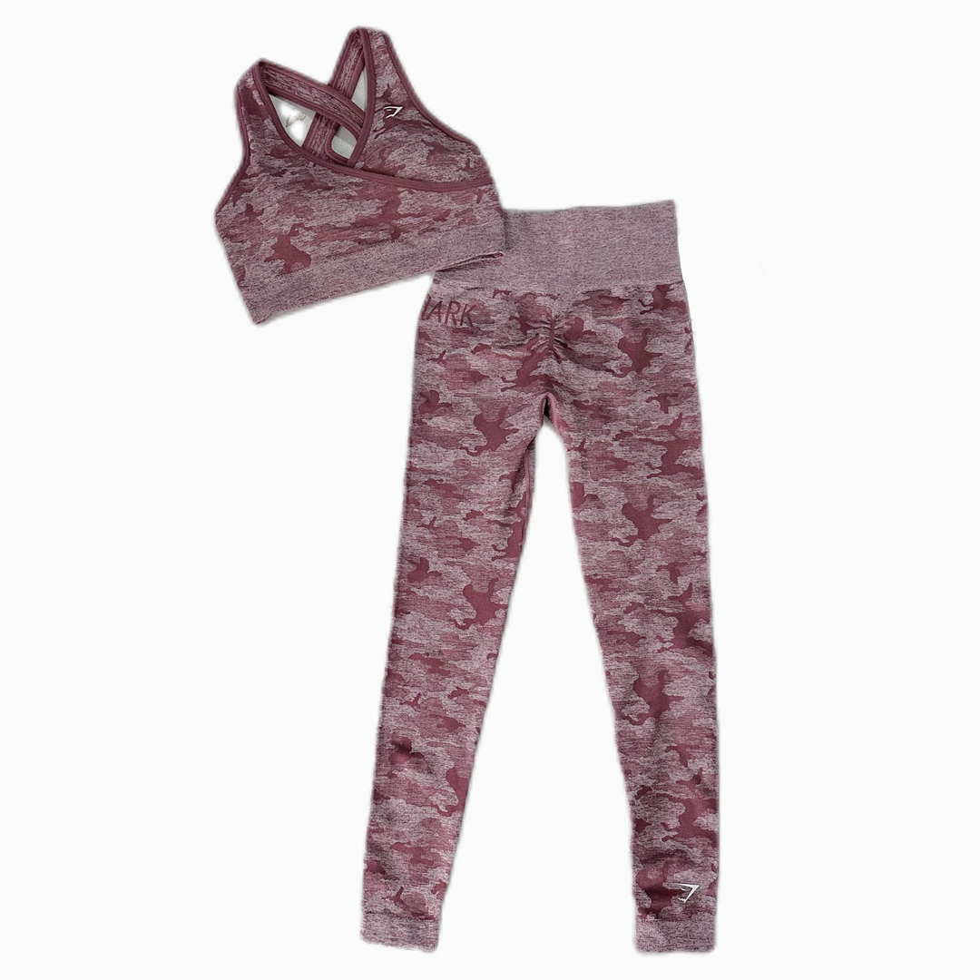 鲨鱼gymshark迷彩运动套装欧美健身瑜伽运动内衣中高强速干跑步女