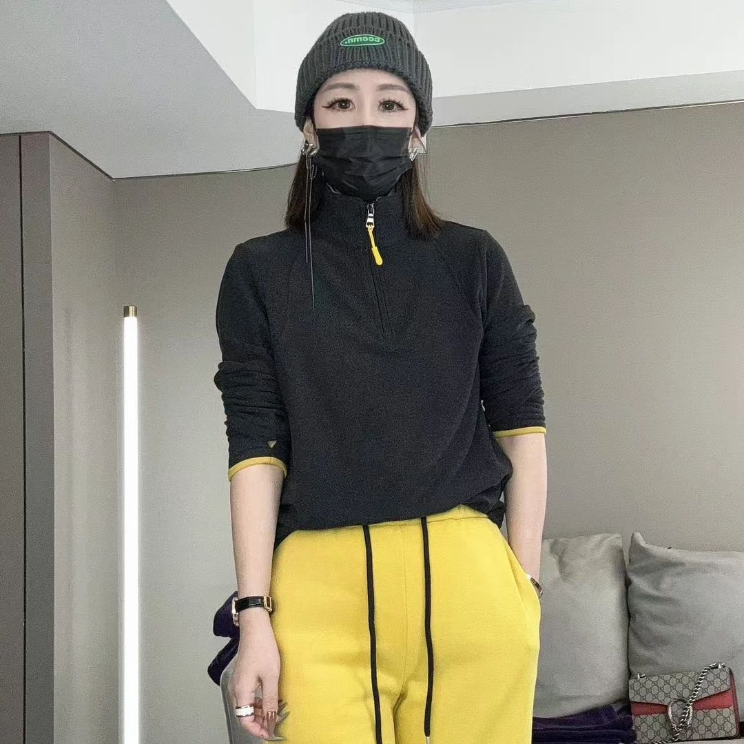 【鸯哥】0286秋冬新品拼色立领设计保暖时尚百搭打底上衣