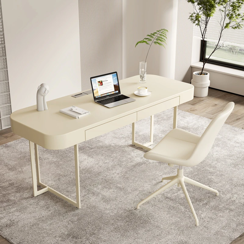 法式奶油风书桌家用白色卧室阳台办公桌现代简约写生写字台电脑桌