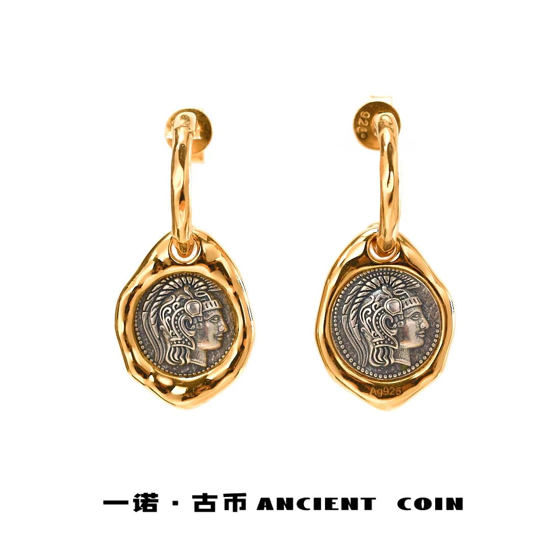 925银耳饰 【战盔雅典娜】YCGB-ES053迷你不规则金色撞色复古风耳饰