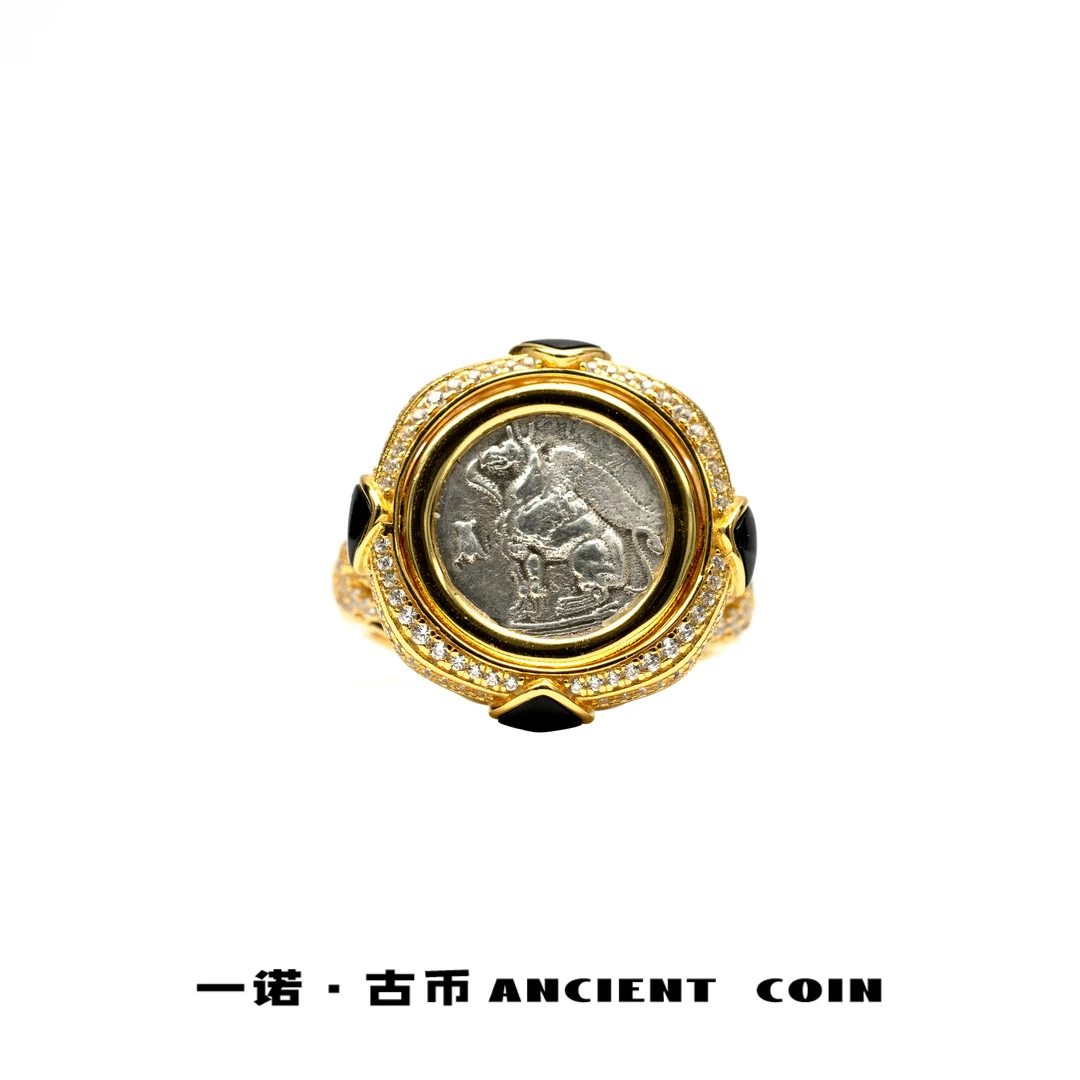 925银戒指  【狮鹫】GB-JZ061黑色滴釉设计款蘑菇头复古风币戒指