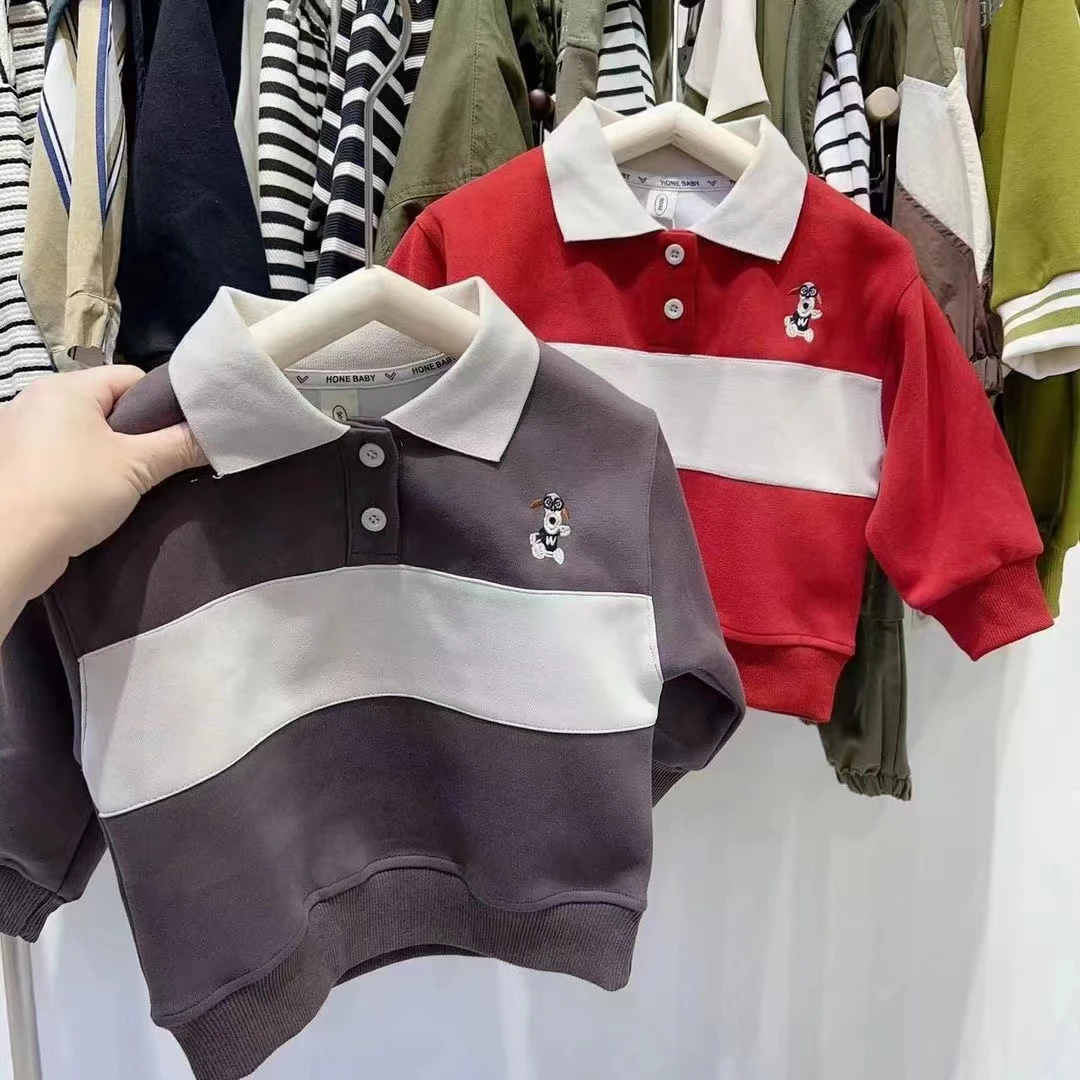 3253春秋新款男童翻领卫衣纯棉中大童翻领polo衫儿童套头上衣