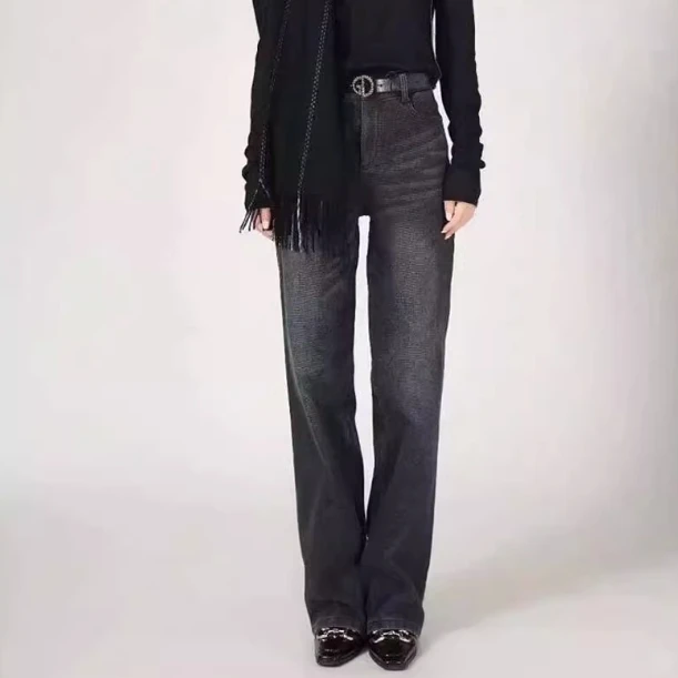 GIRDEAR/哥弟复古时尚显瘦秋冬季高腰百搭休闲磨毛直筒裤1100270