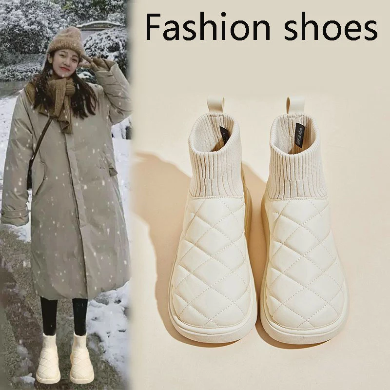 226厚底白色雪地靴女2024年新款冬加绒加厚面包鞋防水棉鞋短靴子
