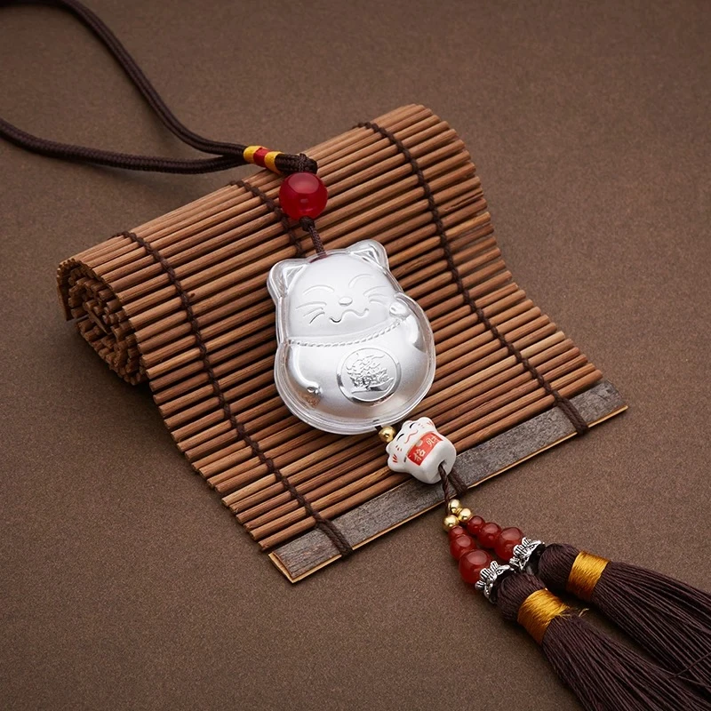 足银布艺银制品 招财猫车挂