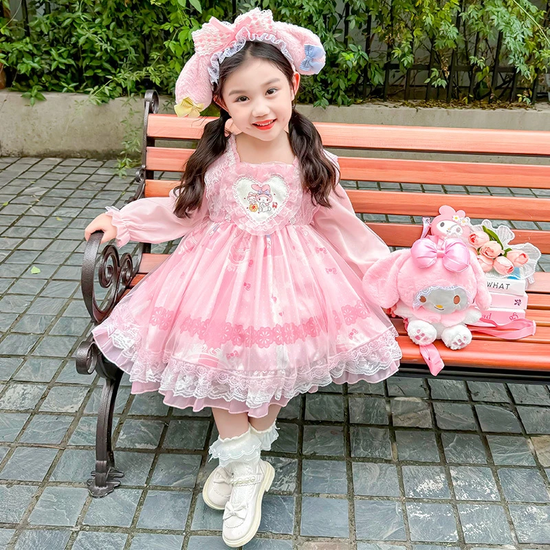 2024新款女童库洛米美乐蒂公主卡通可爱甜美裙子洛丽塔洋气连衣裙