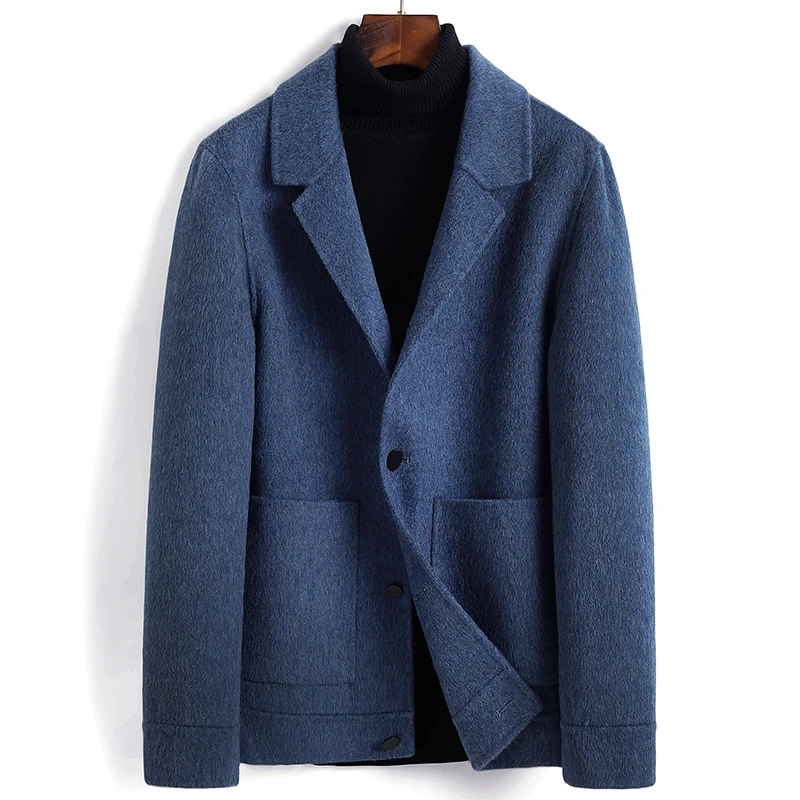 <春季新款>双面手缝羊绒夹克男士短款商务休闲羊毛外套男