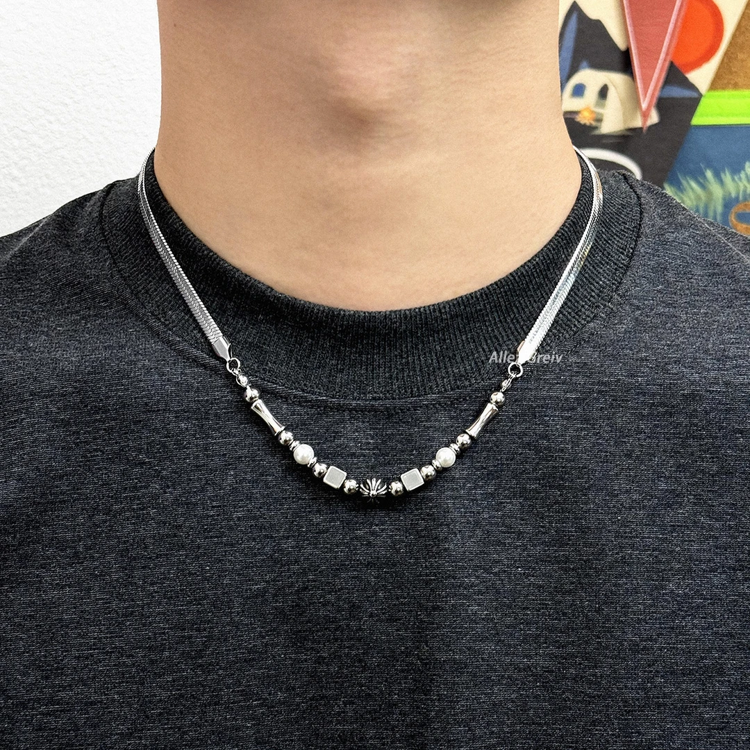 钛钢项链 男简约高级感拼接蛇骨锁骨链轻奢小众设计原创不褪色潮