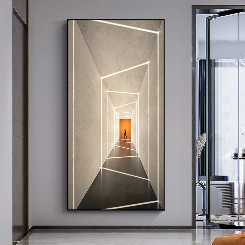 简约进门入户玄关装饰画抽象大气客厅走廊壁画竖版黑白灰风格挂画