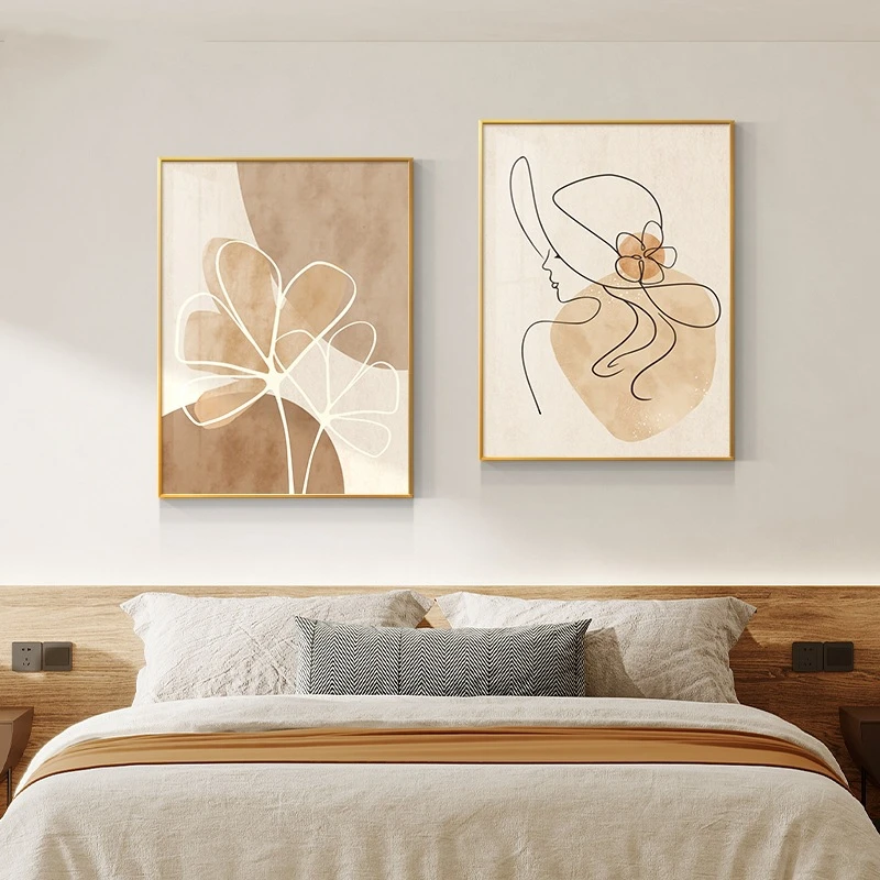 北欧奶油风卧室床头装饰画抽象简约客厅挂画高级感餐厅墙面壁画