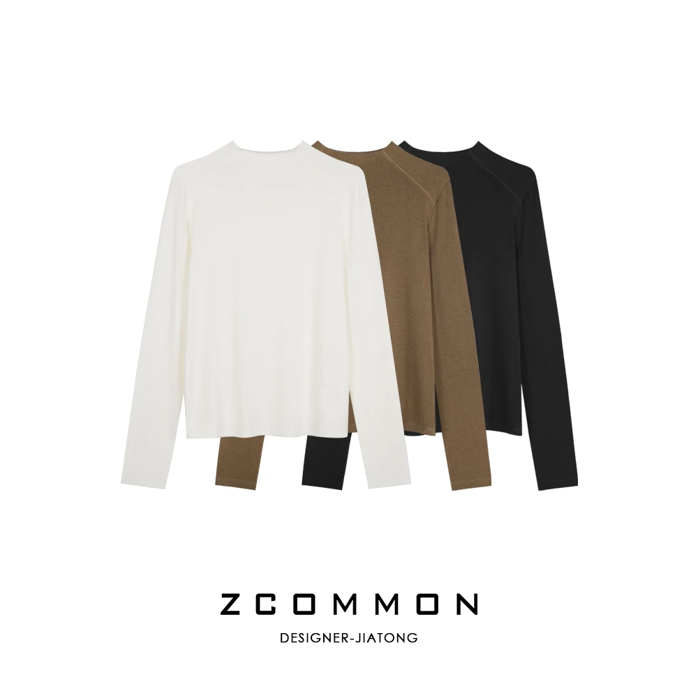 JAVLCOCE/娇可可秋冬半高领显瘦简约修身百搭长袖T恤  2402058