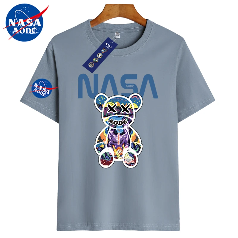 NASA联名重磅纯棉短袖T恤夏季新款男女同款半袖体恤渐变丁达尔风