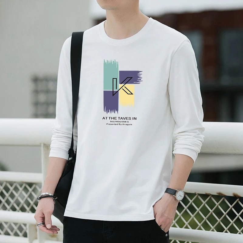 男士长袖T恤春秋款打底衫休闲宽松圆领纯棉长袖男上衣t恤学生大码