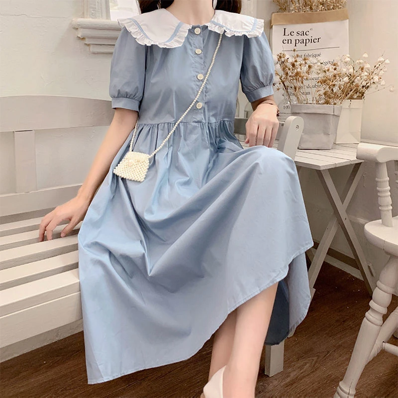娃娃领连衣裙少女夏装2025新款初中高中学生日系小清新裙子长裙薄