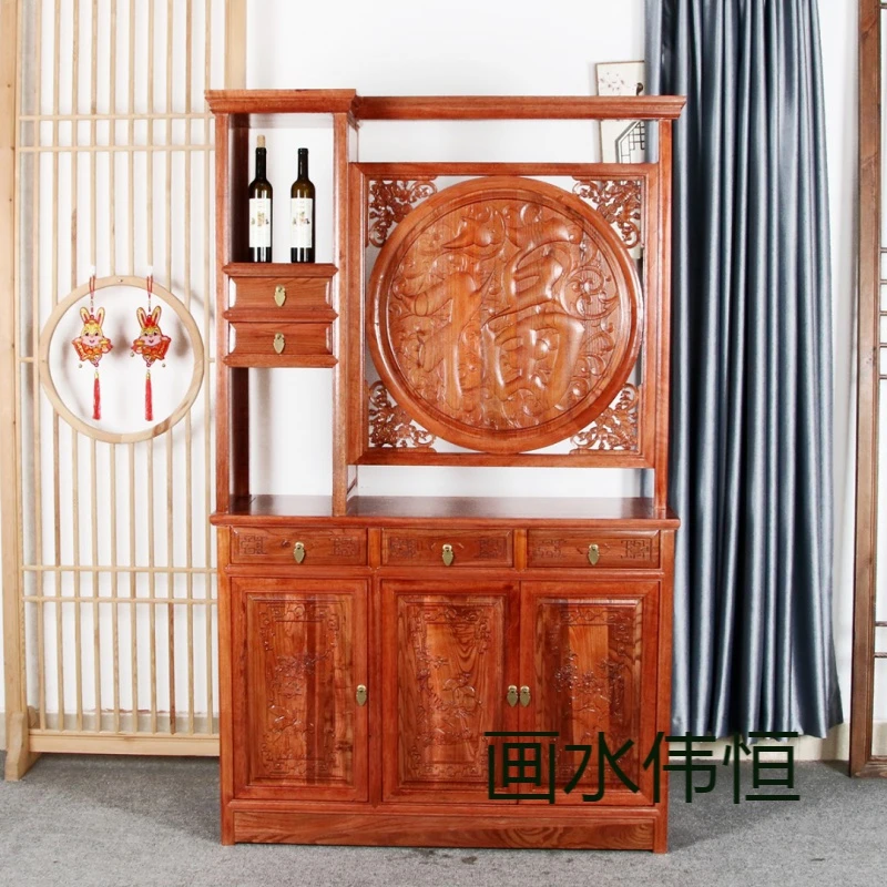画水伟恒榆木博古架玄关隔断柜屏风隔厅柜实木客厅家具双面厅置物