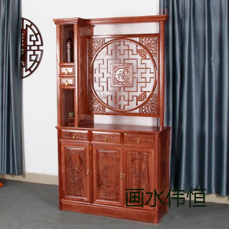 画水伟恒1米1榆木隔断柜客厅置物柜架鞋柜玄关门厅双面屏风柜中式