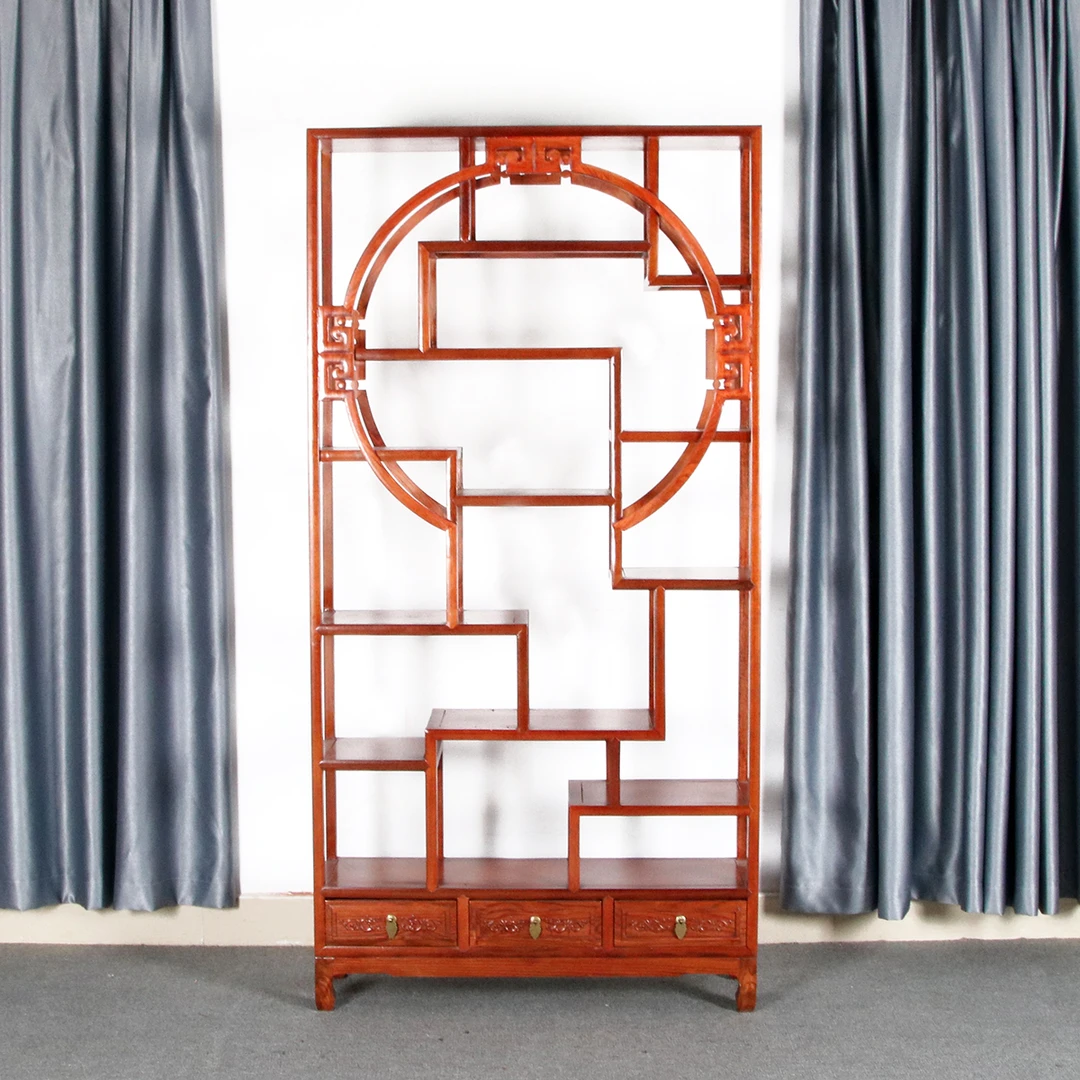 画水伟恒榆木1米博古架古典家具多宝阁古董架实木原木中式储藏