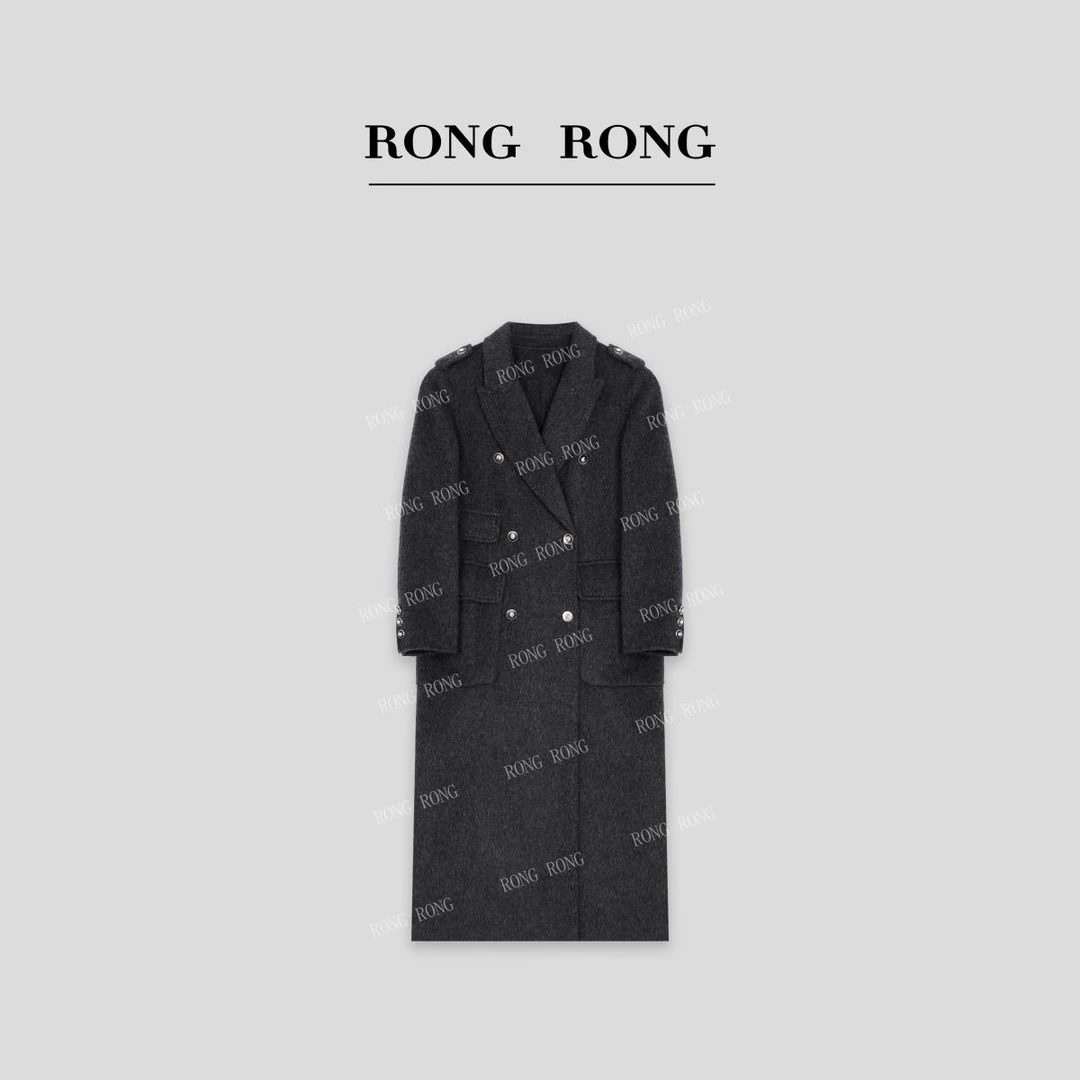 溶溶【灰墨印象】RONG 绵羊毛桑蚕丝骆驼绒双面毛呢大衣230199002