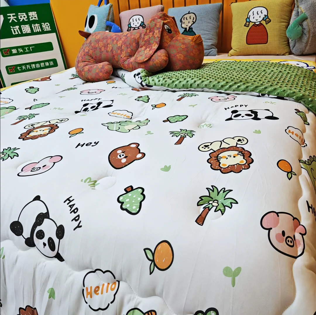 大恐龙狮子熊猫150*200豆豆被豆豆绒夹棉印花加厚新生儿透气幼儿