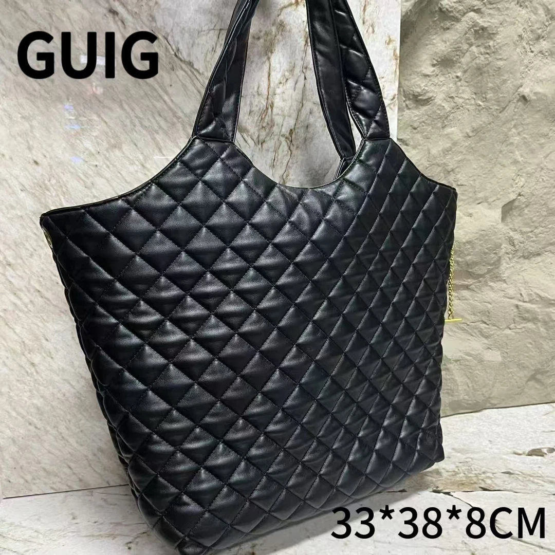 GUIG24秋冬新款手工真皮定制女包时尚大袋黑色1